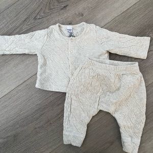 Petit Bateau 2 piece outfit-oatmeal color, size 0-3 month